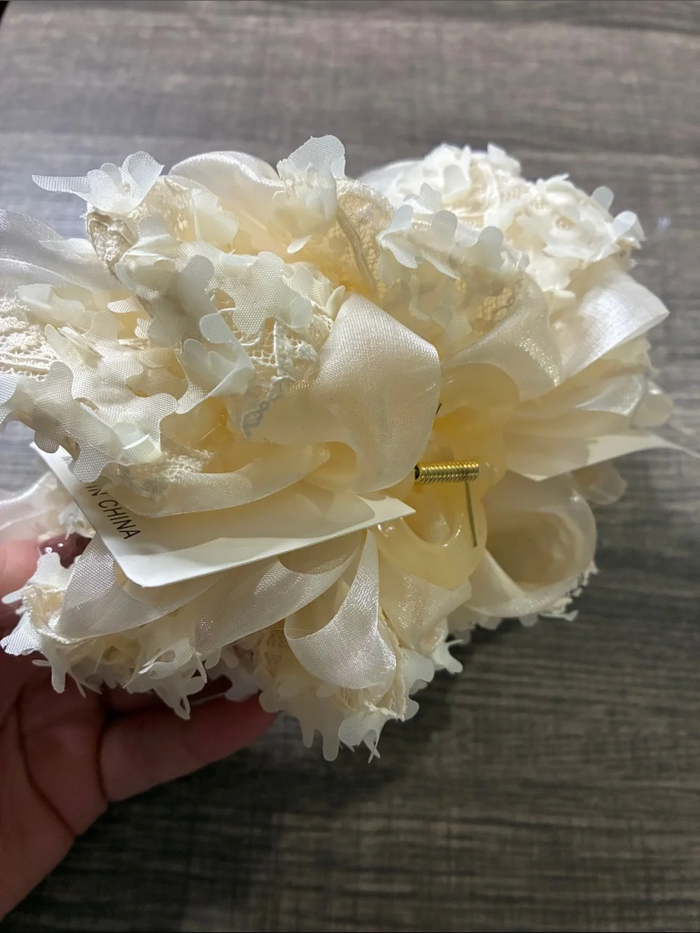 Ivory Satin Floral Hair Claw Clip